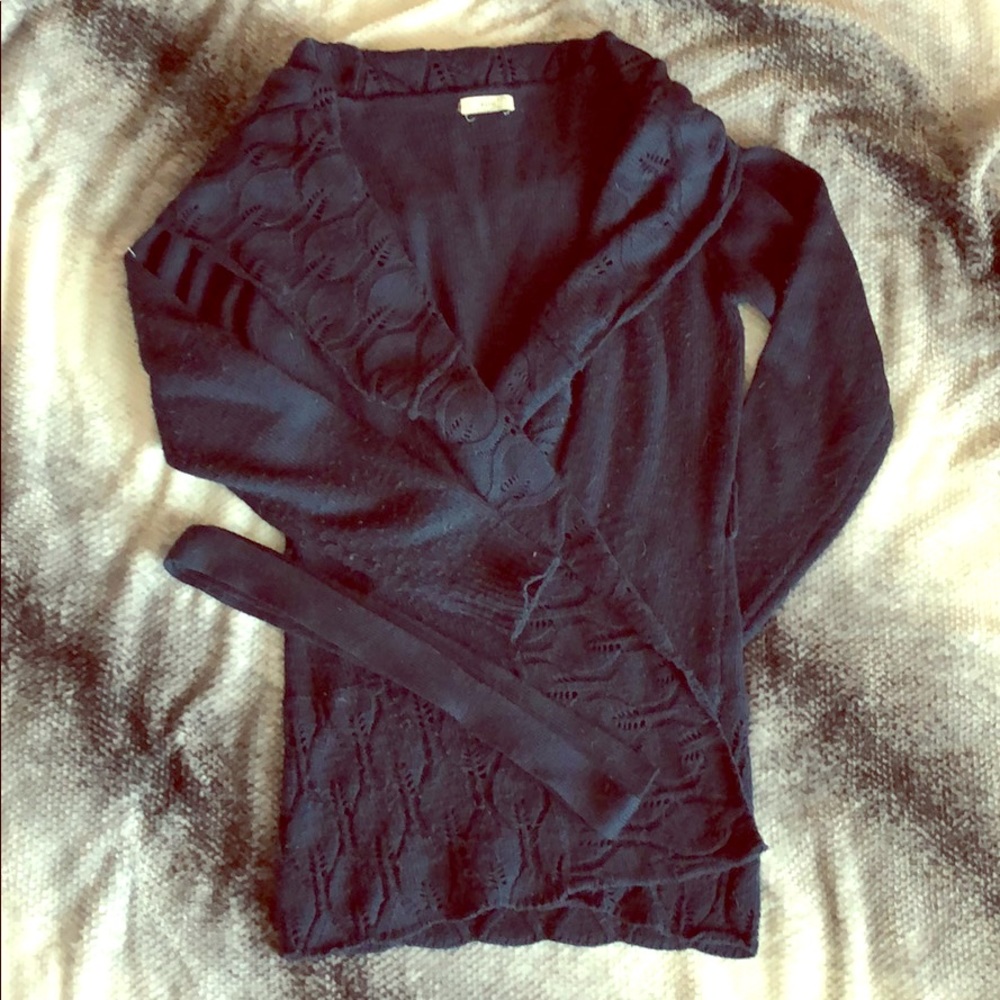 Belted blue sweater cardigan